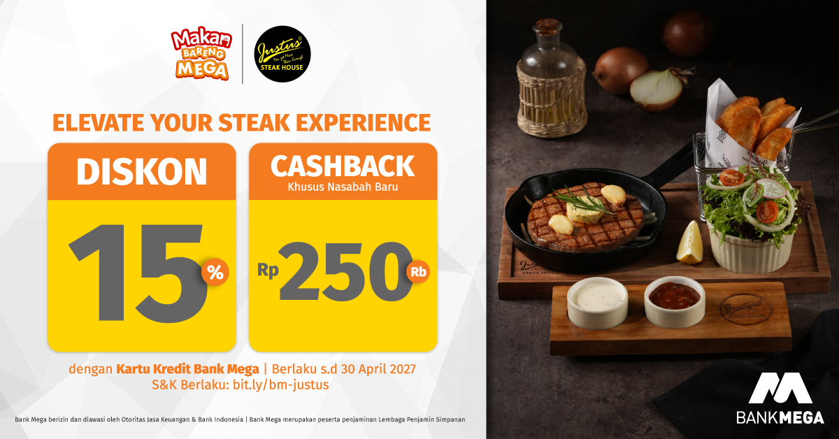 Justus Steakhouse - Diskon 15% + Cashback Rp250Rb