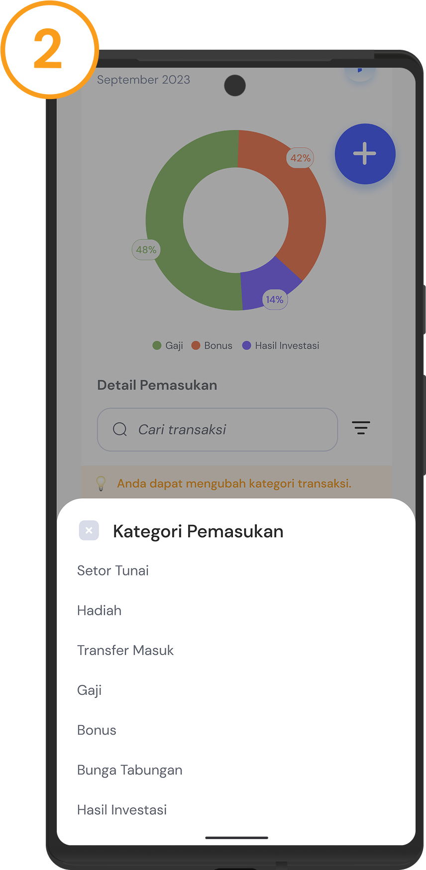 <p>Pilih salah satu <strong>kategori</strong> Pemasukan/Pengeluaran yang <strong>baru</strong></p>