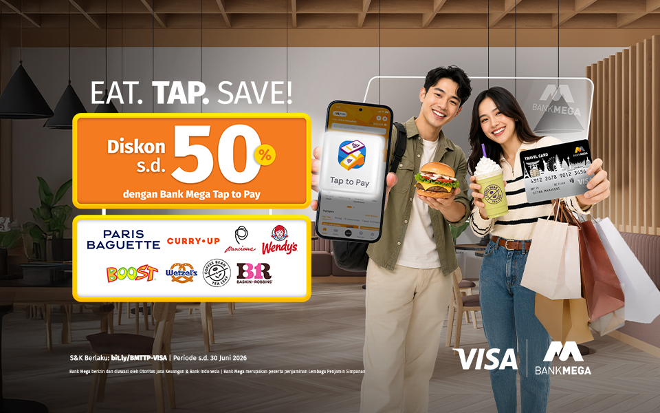 Transaksi Pakai Bank Mega Tap to Pay - Diskon s.d. 50%